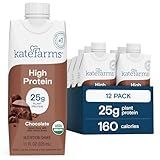 KATE FARMS Organic High Protein Chocolate Nutrition Shake, 25g Protein, 6g Fiber, 27 Vitamins and Minerals, 0g Sugar, Protein Drink, 11 oz (12 Pack)