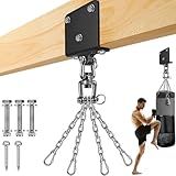 SELEWARE 360° Rotation Punching Bag Hanger 1000LB Capacity Heavy Bag Beam Mount with Stainless Steel Swivel Chain and 4 Snap Hooks, Heavy Duty Boxing Bag Wood Beam Mount for Heavy Bag, Gym Swing
