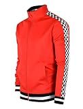 SCREENSHOT-F11854 Mens Urban Hip Hop Premium Track Jacket - Slim Fit Checker Taped Block Fashion Top-Red-2XLarge