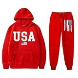 Vivimeng USA Sweatshirt Hoodie Set for Men American Flag Sweater Women Long Sleeve Pullover USA Sweatshirt Suit (Red, L)