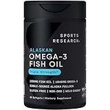Sports Research Triple Strength Omega 3 Fish Oil Supplement - EPA & DHA Fatty Acids from Wild Alaskan Pollock - Heart, Brain & Immune Support for Adults, Men & Women - 1250 mg Capsules (30 ct)