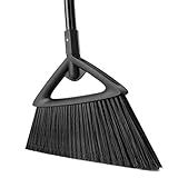 Eyliden Broom, Angle Broom with 57" Long Handle, PET Bristles - Fit Heavy-Duty Cleaning, Also Works Well Fine Dust - Commercial Outdoor Indoor Sweeper for Courtyard Sidewalk Deck Kitchen Lobby, Black