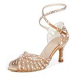 Latinsoul Y205-33 Women's Latin Dance Rhinestone High Heel Shoes Stylish and Comfortable Adjustable Ankle Strap Dance Sandals for Ballroom, Salsa Dance Shoes Colour Tan,Size 8 B(M) US/39 EU