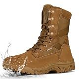 FREE SOLDIER Men's Work Tactical Boots 8 Inches Lightweight Combat Boots Durable Suede Leather Military Boot Desert Boot(Waterproof Brown 9)