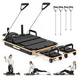 Pilates Reformer Board for Home Workout, 5-in-1 Pilates Equipment , Maple Wood Deck & High-Strength Steel Rails, Adjustable 20 lbs & 25 lbs Resistance Bands, Core & Full-Body Training