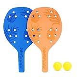 GEAVESS Beach Paddle Tennis Game Set for Teens, Adults and Beginners - Safe Paddleball with 2 Foam Paddle Rackets & 2 Soft Balls & Storage Bag - Indoor Outdoor Play for Park, Backyard, Home