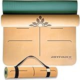 Premium Cork Yoga Mat 6mm Thick Non-Slip – Hot Yoga Mat Sweat Resistant Cork & Rubber with Alignment Lines, Extra Large 72x26, Joint Support, Carry Strap – Rayforce