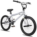 WEIZE Freestyle BMX Bike, 20 inch Trick Bicycle for Kids, Hi-Ten Steel Frame, 360 Degree Rotor Freestyle, 4 Pegs Single Speed Teen Bike for Boys Girls & Beginner-Level to Advanced Riders