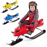 Goplus Snow Racer Sled with Brakes, Steering Handle, Tow Ropes (Red) | Metal Ski Slider Board, Snow Bike Sled Downhill Sleigh for Kids Tenns Winter Sports