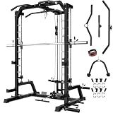 JELENS SR01 Smith Machine, 2000LBS Multi-Function Power Cage with LAT Pulldown System, All-in-One Home Gym Squat Rack with Smith Bar and Training Attachments (Black, SR01 Smith Machine)