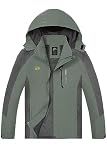 TEZO Mens Rain Jacket Waterproof with Hooded Hiking Coat Lightweight Windbreaker(AG/GY L)