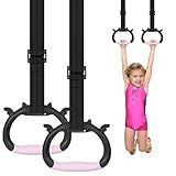 GDLPZM Gymnastics Rings, Children's Home Gym Equipment, Children's Adjustable Strap Strength Training Rings, Pulling Rings for Physical Training (Black Pink)