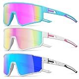 IKTOD 3 Pack Polarized Running Sunglasses for Women Mens Sunglasses UV Protection for Viper Cycling Baseball Fishing (3 Pack-Pink Blue/Pink White/Blue White-W01)