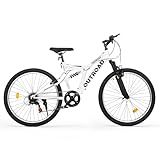 Outroad 26 Inch Mountain Bike, 7-Speed/High-Carbon Steel/Aviation Grade Frame with V Brake, Adjustable Ergonomic Seat Bicycle for Men Women Adult, MTB with Shock Absorption System, White