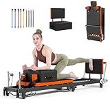 Pilates Reformer, Foldable Pilates Machine for Home Use and Gym Workout, Suitable for Advanced and Beginners Users,Pilates Equipment with Sitting Box, Jump Board ,Up to 500 LBS