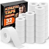 32 Pack Athletic Tape, White Sports Tape for Wrist Ankle Protection, Sports Tape Athletic No Sticky Residue, Easy to Tear Gymnastics Tape for Soccer, Football, Training Supplies (1.5" x 320 Yards)