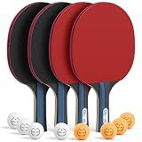Glymnis Ping Pong Paddles Set of 4/2, 7-Ply Table Tennis Rackets and Balls
