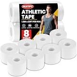 NUITPY 8 Pack Athletic Tape, White Sports Tape, Easy Tear Wrist Tape, Strong Adhesion Tapes for Boxing, Gymnastics, Hockey, Soccer, Lacrosse and First Aid(1.5in x 184ft Total)
