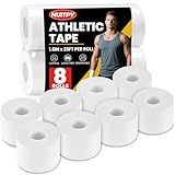 NUITPY 8 Pack Athletic Tape, White Sports Tape, Easy Tear Wrist Tape, Strong Adhesion Tapes for Boxing, Gymnastics, Hockey, Soccer, Lacrosse and First Aid(1.5in x 184ft Total)