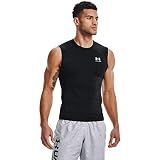 Under Armour Mens HeatGear Compression Sleeveless T-Shirt, Black/White, L