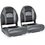 NORTHCAPTAIN Deluxe A Pair of Marine High Back Folding Boat Chair Fishing Boat Seat,for Fishing, Bass/Jon/Pontoon Boat Chairs, 4 Mounting Screws Included,Charcoal/Black