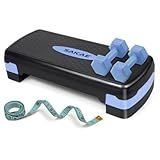 Adjustable Height Aerobic Stepper Set with 2 Dumbbells & Measuring Tape, Workout Exercise Step Platform w/Level Risers, Blue Black, the Ultimate Gift for a Joyful Holiday and Merry Christmas