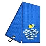 WUUCKOO Whose Serve What's The Score Embroidered Pickleball Towel with Clip, Golf Accessories for Men Women, Birthday Retirement Gift for Pickleball Lovers, Father's Day Golfing Gifts for Grandpa Dad
