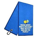 WUUCKOO Whose Serve Whats The Score Embroidered Towel, Funny Towel for Bag with Clip, Player Gift, Birthday Retirement Gift for Grandpa Pickleball Lover