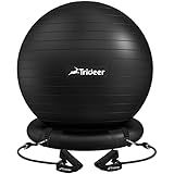 Trideer Exercise Ball Chair with Base & Resistance Bands for Home Gym, Stability Ball Seat for Core Workout and Back Support