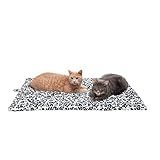 Furhaven ThermaNAP Self-Warming Cat Bed for Indoor Cats & Large/Medium Dogs, Washable & Reflects Body Heat - Quilted Faux Fur Reflective Bed Mat - Snow Leopard, Large