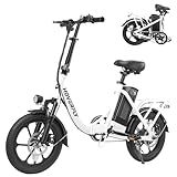Hoverfly 16" Electric Bike, Max Range 25Miles(Pedal-assist)&Max Speed 15.5Mph, 350W Folding E-Bike with Removable Battery, Front Suspension &Adjustable Seat, Commuter Electric Bicycle for Adults White