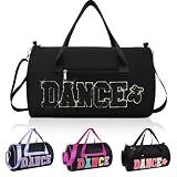Dance Bag for Girls, KUIRAN 23L Waterproof Travel Duffel Bag with Colorful Chenille Letter, Lightweight Small Gym Sport Ballet Weekender Bag with Large Main Compartment - Black/Gold
