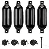 KEMIMOTO Boat Fenders Boat Bumpers for 15-35ft Boat, 4 Pack Inflatable Boat Fenders Bumpers with 4 Ropes, Boat Bumpers for Docking, Black