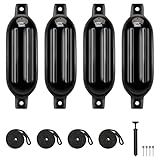 KEMIMOTO Boat Fenders Boat Bumpers for 15-35ft Boat, 4 Pack Inflatable Boat Fenders Bumpers with 4 Ropes, Boat Bumpers for Docking, Black