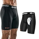 Shock Doctor Compression Shorts with Protective Bio-Flex Cup, Moisture Wicking Vented Protection, Black, Adult, Medium