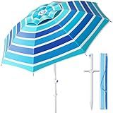 Alfolive 8FT. Large Beach Umbrella with Heavy Duty Sand Anchor & Tilt Sun Shelter, UPF50+ UV Protection, Wind Resistance, Waterproof Canopy, Portable for Beach Outdoor Patio Yard Garden Pool, Blue
