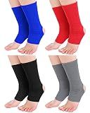 Handepo 4 Pairs Muay Thai Ankle Sleeve MMA Compression Foot Sleeve Ankle Support Wraps Sock Breathable Support for Men Women Kickboxing Martial Arts Gym Running Sports(Black, Red, Blue, Gray)