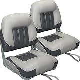 ERGOSEAT Elite Folding Boat Seat Low Back Boat Chair Fold-Down Fishing Boat Seats 2 Pack, Charcoal/Light Gray