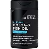 Sports Research Triple Strength Omega 3 Fish Oil - Burpless Fish Oil Supplement w/EPA & DHA Fatty Acids from Single-Source Wild Alaskan Pollock - 1250 mg, 90 ct