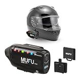 MUFU 2K Dual Front & Rear Camera for Side Mount Motorcycle Helmet, 4000mAh Battery 8H Loop Recording, IP66 Waterproof, Hands-Free POV Dash Cam, Portable Camcorder with WiFi, 64GB Memory, V40S