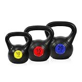 Fitvids Kettlebell Sets 3 Piece 10/15/20LB Strength Training KettleBells Weight Set, Black