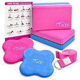 Yoga Starter Kit - Yoga Blocks 2 Pack, Strap & 2 Knee Pad Cushions