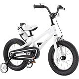 RoyalBaby Freestyle Kids Bike Boys Girls 16 Inch BMX Childrens Bicycle with Training Wheels & Kickstand for Ages 4-7 years, White