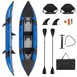 S AFSTAR Inflatable Kayak, 2 Person Canoe with 507 lbs Capacity, Drop-Stitch Floor, All Accessories & Carry Bag, 12.5 ft Large Sit in Tandem Kayak for Fishing, Camping & Exploring for Adults (Blue)