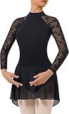 BAKPH Women's Turtleneck Dance Leotard With Skirt Adult Lace Long Sleeve Ballet Dress(W7028-06-M)