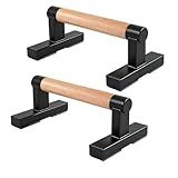 BESTWEI 1 Pair Solid Wooden Parallettes Bars for Calisthenics, Heavy Duty Metal Brackets Pushup Handles Home Floor Workout Push Up Bars, Gymnastics Handstand Training Bar 600LBS-10inch