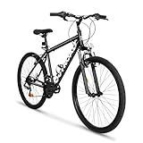 Betterland 26 Inch Mountain Bike, 7-Speed Adult Bicycle with Dual V/Disc Brakes,Front Suspension, High Carbon Steel Frame, with Adjustable Ergonomic Seat Bicycle (X5 Black)