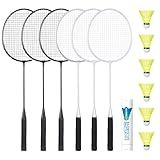 AboveGenius Badminton Rackets Set of 6 for Outdoor Backyard Games, Including 6 Rackets, 6 Nylon Badminton Shuttlecocks, Lightweight Badminton Racquets for Beginners