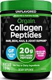 Orgain Hydrolyzed Collagen Peptides Powder For Women & Men, 20g Grass Fed Collagen, Unflavored - Hair, Skin, Nail, & Joint Support Supplement, Paleo & Keto, Non-GMO, Type I and III, 1lb