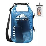 HEETA Dry Bag Waterproof Backpack with Phone Case (Transparent Blue, 10L) | Roll Top Lightweight Dry Storage Bag for Women Men, Travel Boating Kayaking Paddle Board Camping Beach Essentials Accessories